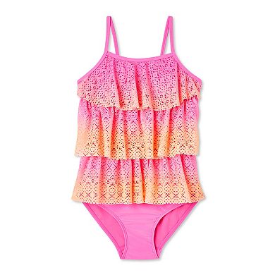 Girls 4-16 Breaking Waves Adaptive Triple Tier Crochet One-Piece Swimsuit