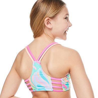Girls 7-16 Breaking Waves 2-Pece Multicolored Strappy Back Bikini & Swim Bottoms