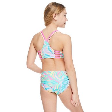 Girls 7-16 Breaking Waves 2-Pece Multicolored Strappy Back Bikini & Swim Bottoms