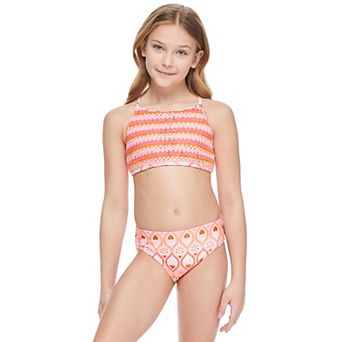 Girls 7-16 Breaking Waves 2 pc Crochet Bralette & Swim Bottoms