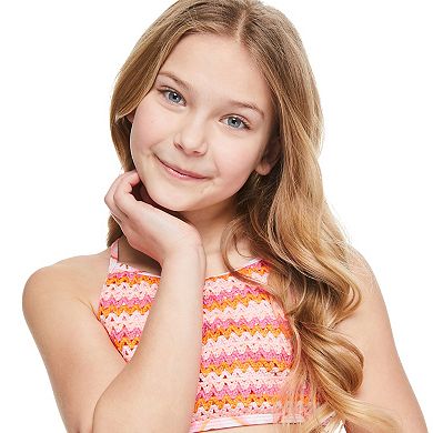 Girls 7-16 Breaking Waves 2-Piece Crochet Bralette & Swim Bottoms
