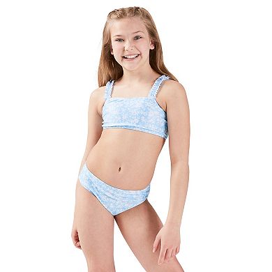 Girls 4-18 Breaking Waves Yellow Ditsy Floral Bikini with Sarong in Regular & Plus