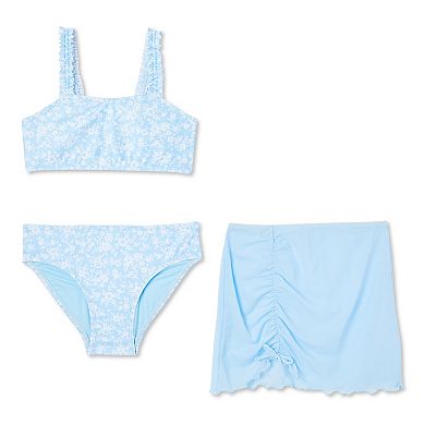 Girls 4-18 Breaking Waves Yellow Ditsy Floral Bikini with Sarong in Regular & Plus
