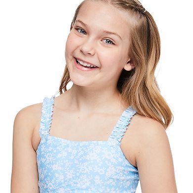 Girls 4-18 Breaking Waves Yellow Ditsy Floral Bikini with Sarong in Regular & Plus