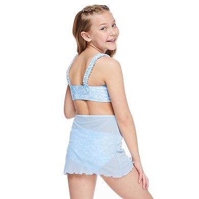 Girls 4-18 Breaking Waves Yellow Ditsy Floral Bikini with Sarong in Regular & Plus