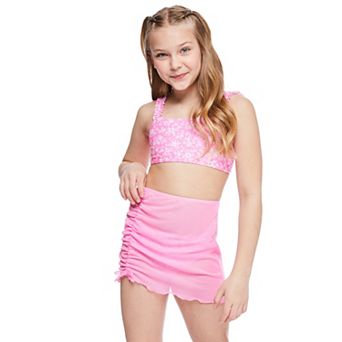 Girls 4-18 Breaking Waves Yellow Ditsy Floral Bikini with Sarong in Regular & Plus