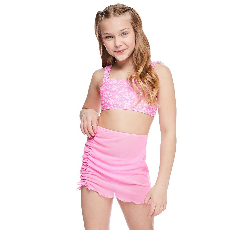 Girls 4-18 Breaking Waves Yellow Ditsy Floral Bikini with Sarong in Regular & Plus, Girl's, Size: 12, Ditsy Floral Pink