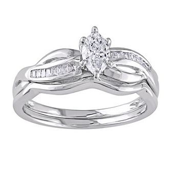 Stella Grace 14k White Gold 1/2 Carat T.W. Diamond Marquise-Cut Swirl Ring and Band Set