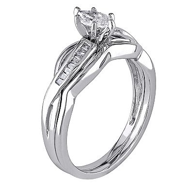 Stella Grace 14k White Gold 1/2 Carat T.W. Diamond Marquise-Cut Swirl Ring and Band Set