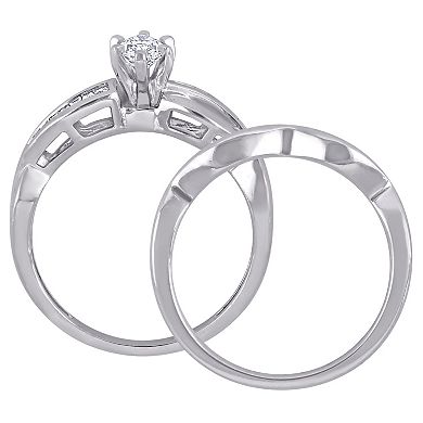 Stella Grace 14k White Gold 1/2 Carat T.W. Diamond Marquise-Cut Swirl Ring and Band Set