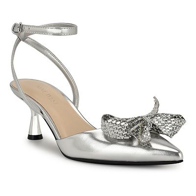 nine west silver dress shoes Nine West Women's llena Slingback Comfort Dress Heels Silver/Clear Size:9.5  108N