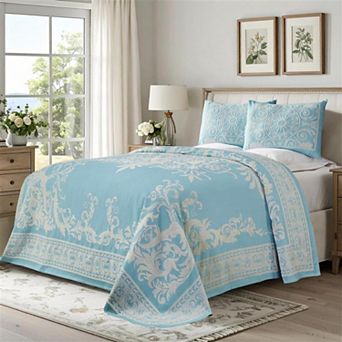 SUPERIOR Vintage Medallion Woven Jacquard Oversized Bedspread & Sham Set