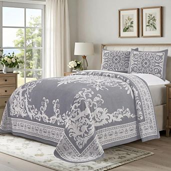 SUPERIOR Vintage Medallion Woven Jacquard Oversized Bedspread & Sham Set