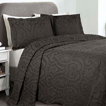 SUPERIOR Aspen Jacquard Woven Floral Scalloped Edges Bedspread & Sham Set