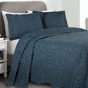 SUPERIOR Aspen Jacquard Woven Floral Scalloped Edges Bedspread & Sham Set