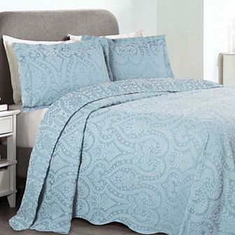 SUPERIOR Aspen Jacquard Woven Floral Scalloped Edges Bedspread & Sham Set