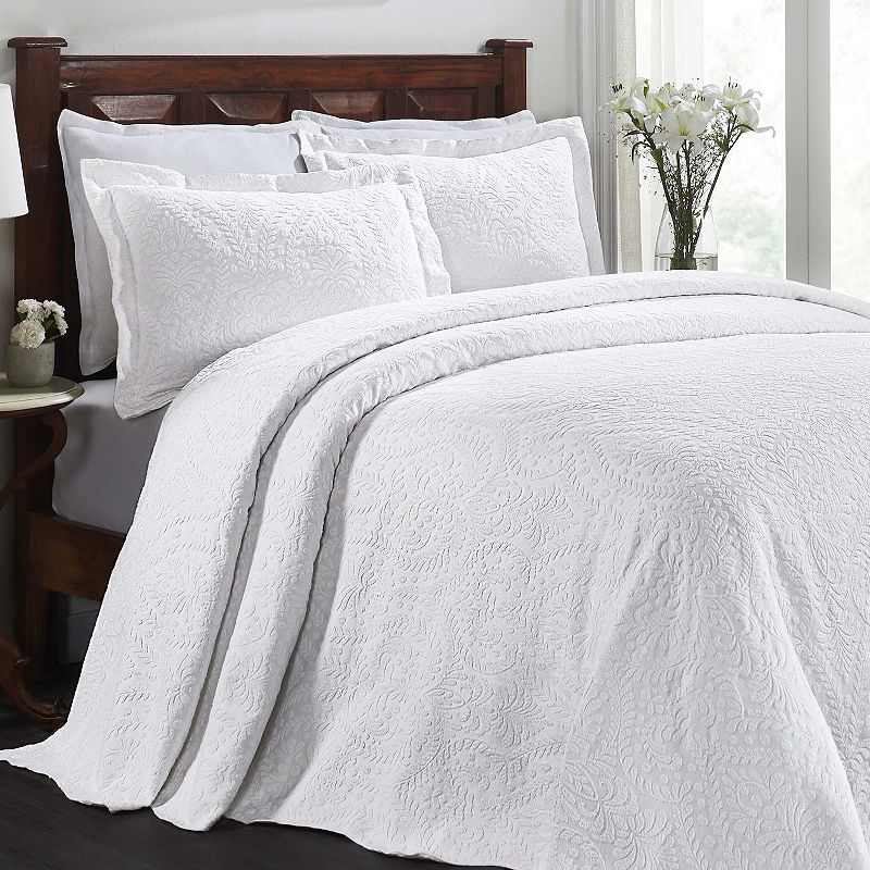 SUPERIOR Aspen Jacquard Woven Floral Scalloped Edges Bedspread & Sham Set, White