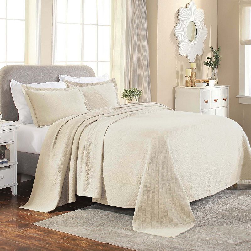 Superior 100% Cotton Basket Weave Bedspread 3 Piece Set  Queen  Ivory