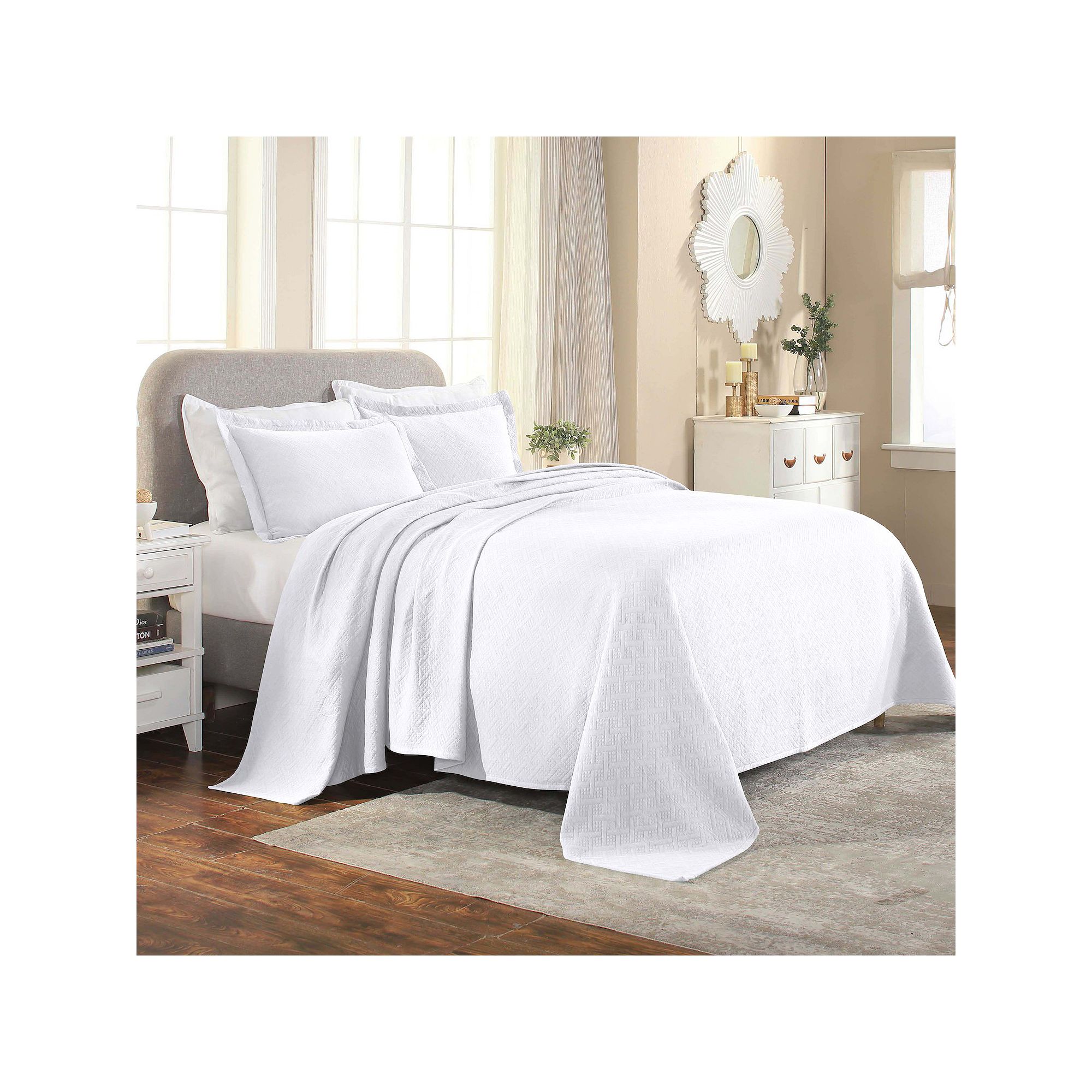SUPERIOR Basketweave Cotton Matelassé Bedspread & Sham Set, White