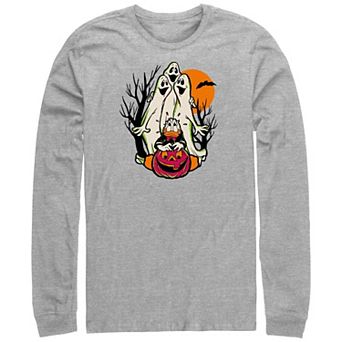 Disney's Hundred Donald Duck Scared Of Ghosts Long Sleeve Men's Graphic Tee