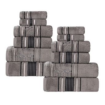 SUPERIOR Sadie Zero Twist Cotton Elegant Floral Solid and Jacquard Towels 12 pc Set