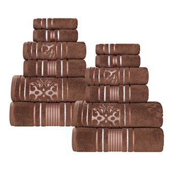 SUPERIOR Sadie Zero Twist Cotton Elegant Floral Solid and Jacquard Towels 12 pc Set