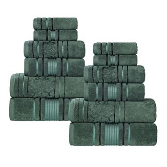 SUPERIOR Sadie Zero Twist Cotton Elegant Floral Solid and Jacquard Towels 12 pc Set