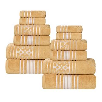 SUPERIOR Sadie Zero Twist Cotton Elegant Floral Solid and Jacquard Towels 12 pc Set
