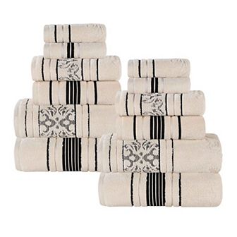 SUPERIOR Sadie Zero Twist Cotton Elegant Floral Solid and Jacquard Towels 12 pc Set