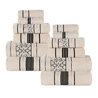 SUPERIOR Sadie Zero Twist Cotton Elegant Floral Solid and Jacquard Towels 12 pc Set