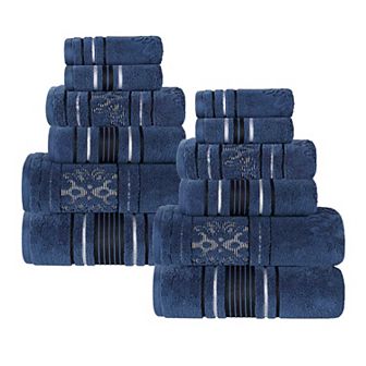 SUPERIOR Sadie Zero Twist Cotton Elegant Floral Solid and Jacquard Towels 12 pc Set