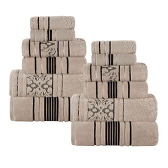 SUPERIOR Sadie Zero Twist Cotton Elegant Floral Solid and Jacquard Towels 12 pc Set