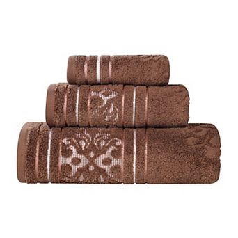 SUPERIOR Sadie Zero Twist Cotton Elegant Floral Jacquard Towels 3 pc Set