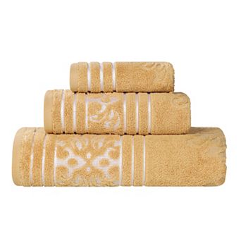 SUPERIOR Sadie Zero Twist Cotton Elegant Floral Jacquard Towels 3 pc Set
