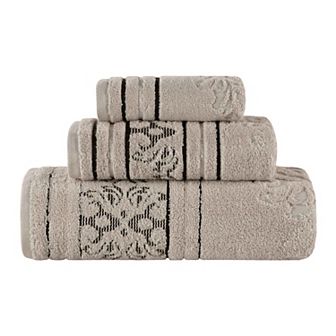 SUPERIOR Sadie Zero Twist Cotton Elegant Floral Jacquard Towels 3 pc Set