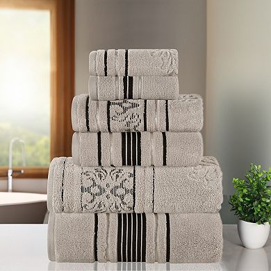 SUPERIOR Sadie Zero Twist Cotton Elegant Floral Solid and Jacquard Towels 6-Piece Set
