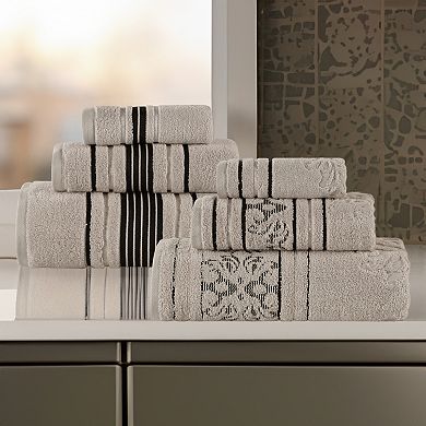 SUPERIOR Sadie Zero Twist Cotton Elegant Floral Solid and Jacquard Towels 6-Piece Set