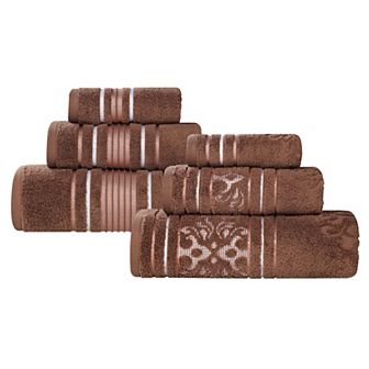 SUPERIOR Sadie Zero Twist Cotton Elegant Floral Solid and Jacquard Towels 6 pc Set