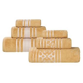 SUPERIOR Sadie Zero Twist Cotton Elegant Floral Solid and Jacquard Towels 6 pc Set