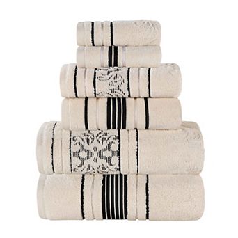 SUPERIOR Sadie Zero Twist Cotton Elegant Floral Solid and Jacquard Towels 6 pc Set