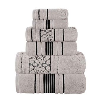 SUPERIOR Sadie Zero Twist Cotton Elegant Floral Solid and Jacquard Towels 6 pc Set