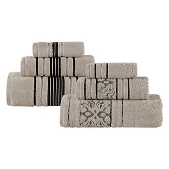 SUPERIOR Sadie Zero Twist Cotton Elegant Floral Solid and Jacquard Towels 6 pc Set