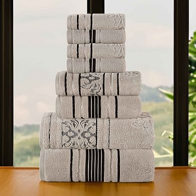 SUPERIOR Sadie Zero Twist Cotton Elegant Floral Solid and Jacquard Towels 8-Piece Set