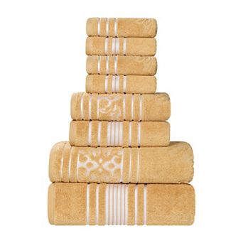 SUPERIOR Sadie Zero Twist Cotton Elegant Floral Solid and Jacquard Towels 8 pc Set