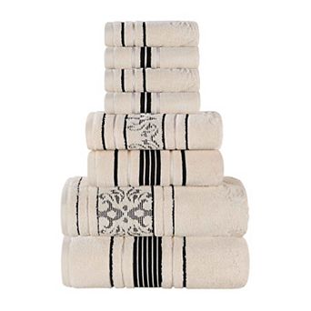 SUPERIOR Sadie Zero Twist Cotton Elegant Floral Solid and Jacquard Towels 8 pc Set