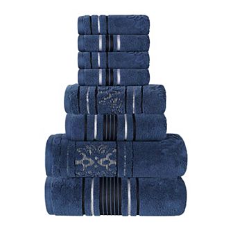 SUPERIOR Sadie Zero Twist Cotton Elegant Floral Solid and Jacquard Towels 8 pc Set