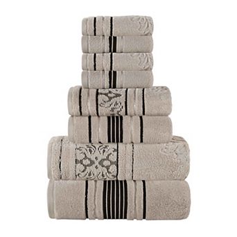 SUPERIOR Sadie Zero Twist Cotton Elegant Floral Solid and Jacquard Towels 8 pc Set