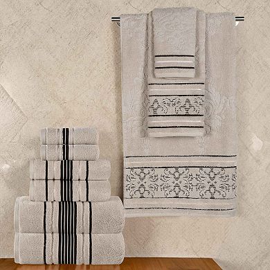 SUPERIOR Sadie Zero Twist Cotton Elegant Floral Solid and Jacquard Towels 9-Piece Set
