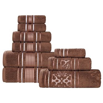 SUPERIOR Sadie Zero Twist Cotton Elegant Floral Solid and Jacquard Towels 9 pc Set