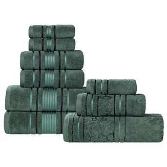 SUPERIOR Sadie Zero Twist Cotton Elegant Floral Solid and Jacquard Towels 9 pc Set